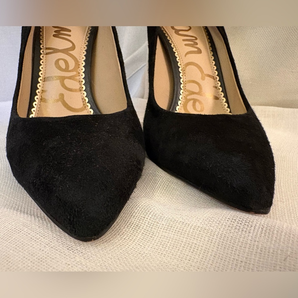 Sam Edelman Black Suede Pointed Toe Stiletto Pumps Heels US 7.5 Classic Sexy - Picture 6 of 13